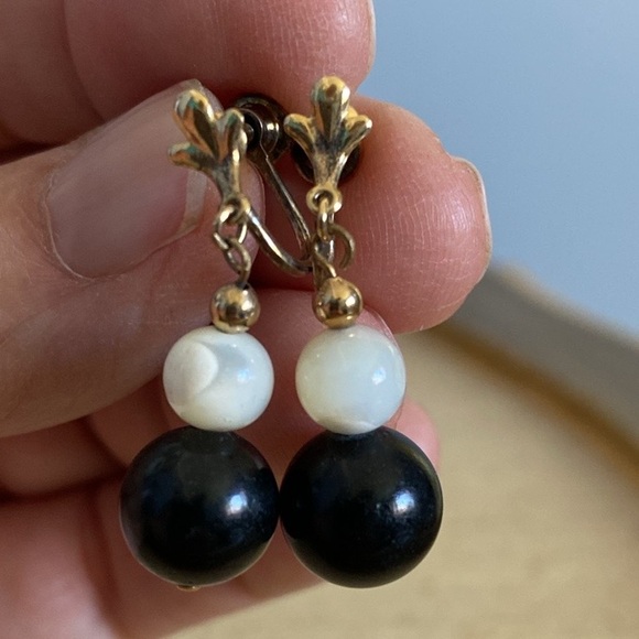 Rainbow Jewelry - Elegant Mother of Pearl and Onyx  Earrings